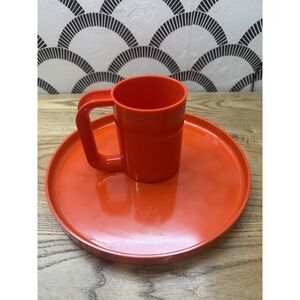 MCM Mid Century Modern Heller by Massimo Vignelli Red Cup & Plate Melamine